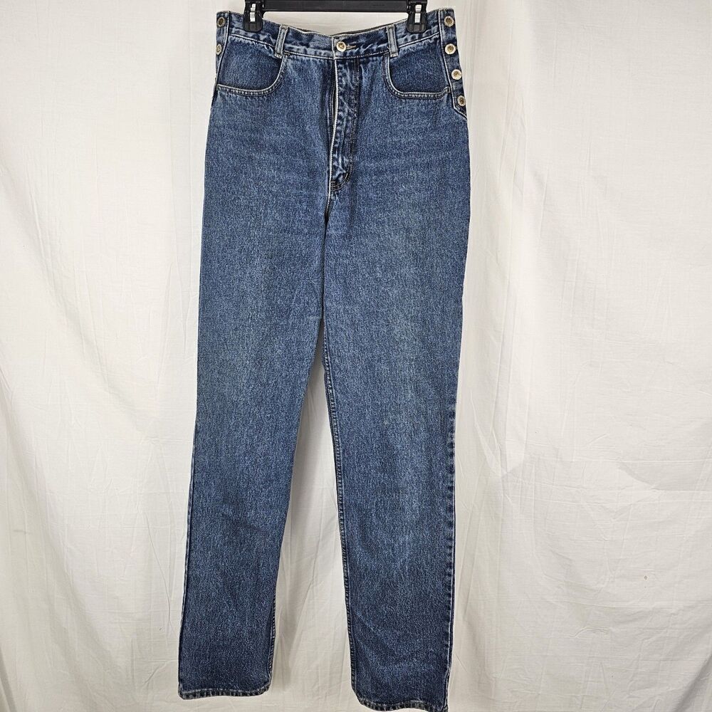 Vintage Lawman Juniors Straight Leg Mom Jeans 13 34 Buttons Medium Wash Tall Blu